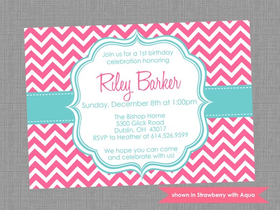 Birthday Party Invitation - Printable Birthday Themed Chevron Invite - Colors and Text Customizable Il_570xn