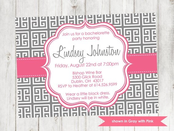 Printable Bachelorette Party Invitation - Bachelorette Themed Greek Keys Invite - Colors and Text Customizable Il_570xn