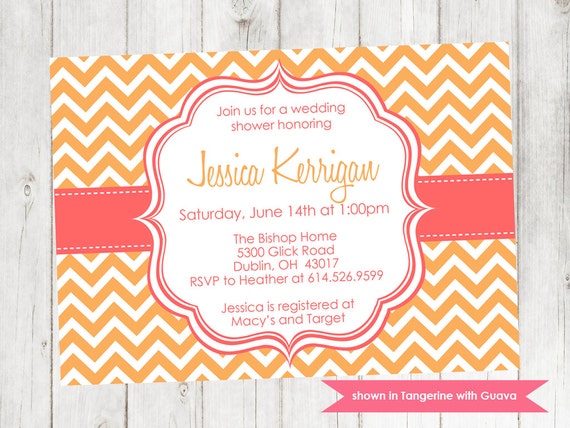 Modern Wedding Shower Invitation - Printable Shower Themed Chevron Invite - Colors and Text Customizable Il_570xn