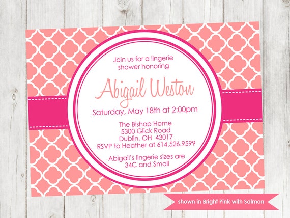 Printable Lingerie Shower Invitation - Shower Themed Quatrefoil Invite - Colors and Text Customizable Il_570xn