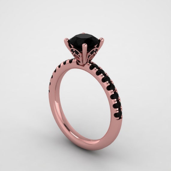Black diamond ring, rose gold black diamond ring,style 23RGBL