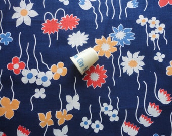 navy floral print vintage cotton fabric -- 35 1/2 wide by the yard