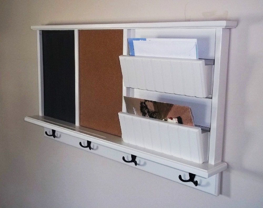 Chalkboard Wall Shelf with Key hooks and Mail Holder