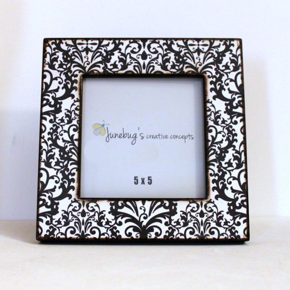 Square Photo Frame Black White Damask 5x5