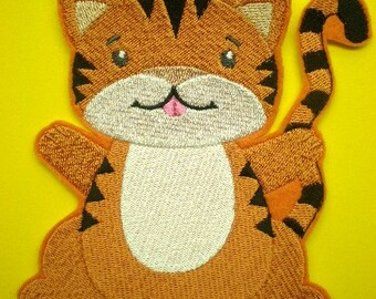 Large Embroidered Iron On Applique Patch, Tiger, Cat, Childrens Applique, Clothing and Home Decor