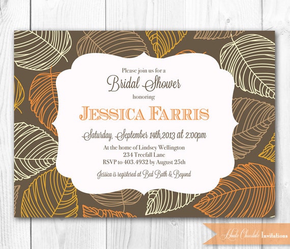 Fall Bridal Shower Invitation - Leaves in Orange & Brown. Fall Bridal Shower Invite, Baby Shower Invite or Birthday Invite. Il_570xn