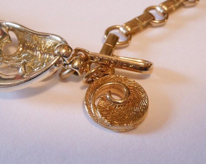FREE SHIPPING Lisner swirl choker, mid century modern light gold tone link swirl necklace