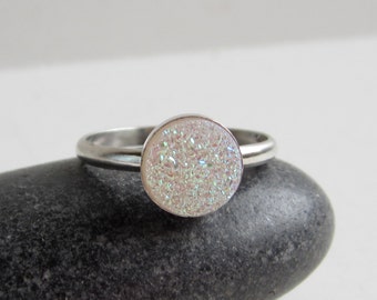 Iridescent White Druzy Sterling Silver Ring