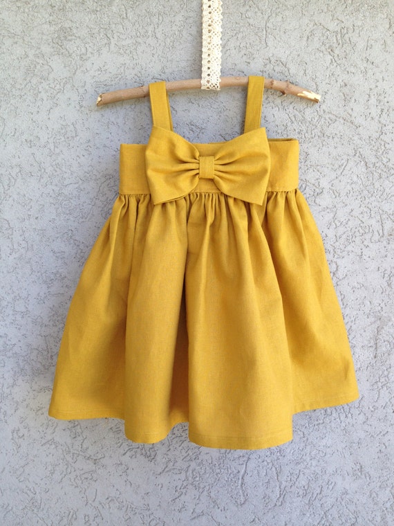 Mustard Yellow Big Bow Dress, Baby and Toddler Girl dress,