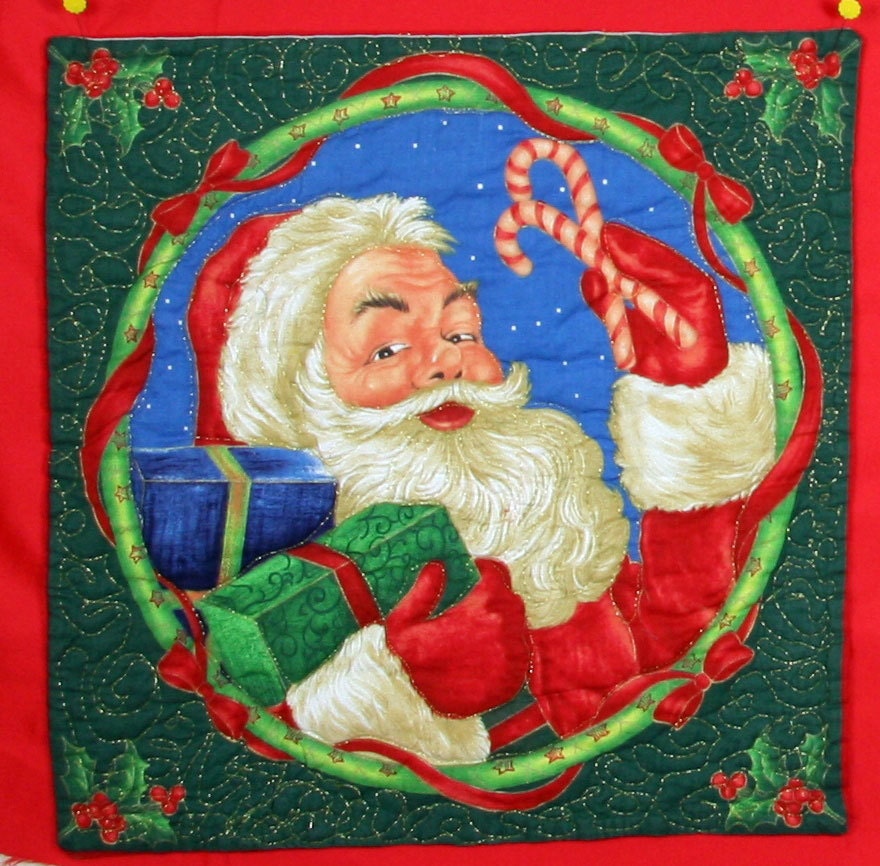 2 Santa Quilted Table Topper - 13" X 13"- Ready to Ship