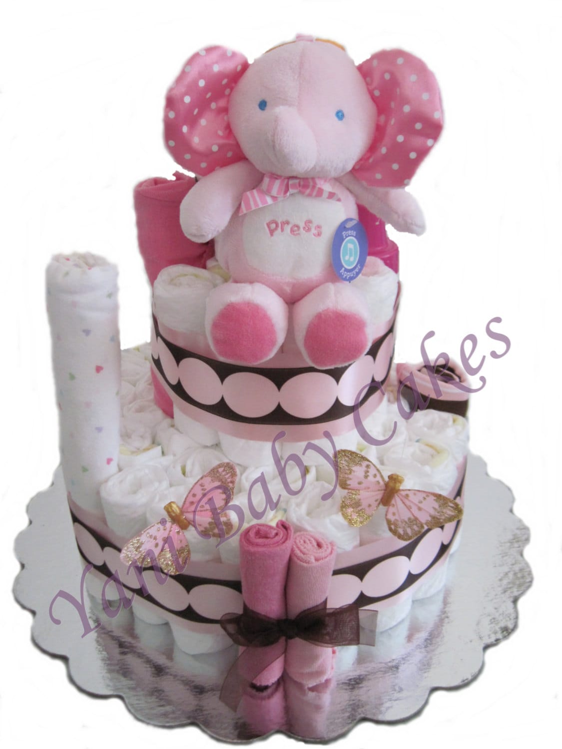 Baby Diaper Cake / Pink Elephant Deluxe Diaper Cake 3 Tier/
