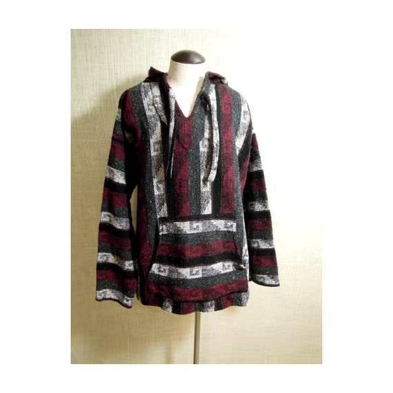 Vintage Mexican Baja Hoodie Poncho Pullover Stoner Hippie