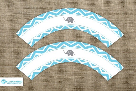 Chevron Elephant Baby Shower - Elephant Cupcake Wrapper - Elephant Printable - Baby Shower Decoration - Elephant Birthday - Printable Party Il_570xn
