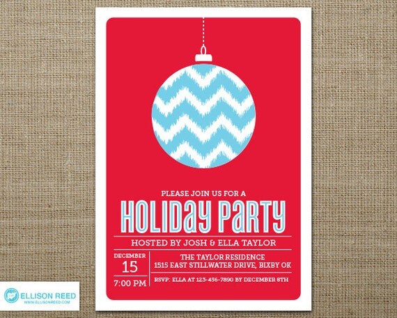 Ikat Christmas Party Invitation - Christmas Invitation - Holiday Party Invitation - Christmas Printable - Holiday Printable - Chevron Il_570xn