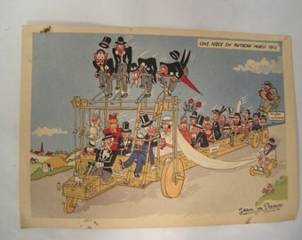 Vintage French anti Nazi Humorous postcard signed Jean de Preissac 1945 // Free Shipping