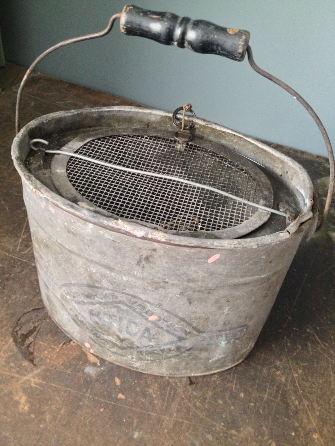 Vintage Galvanized Utica Minnow Bucket