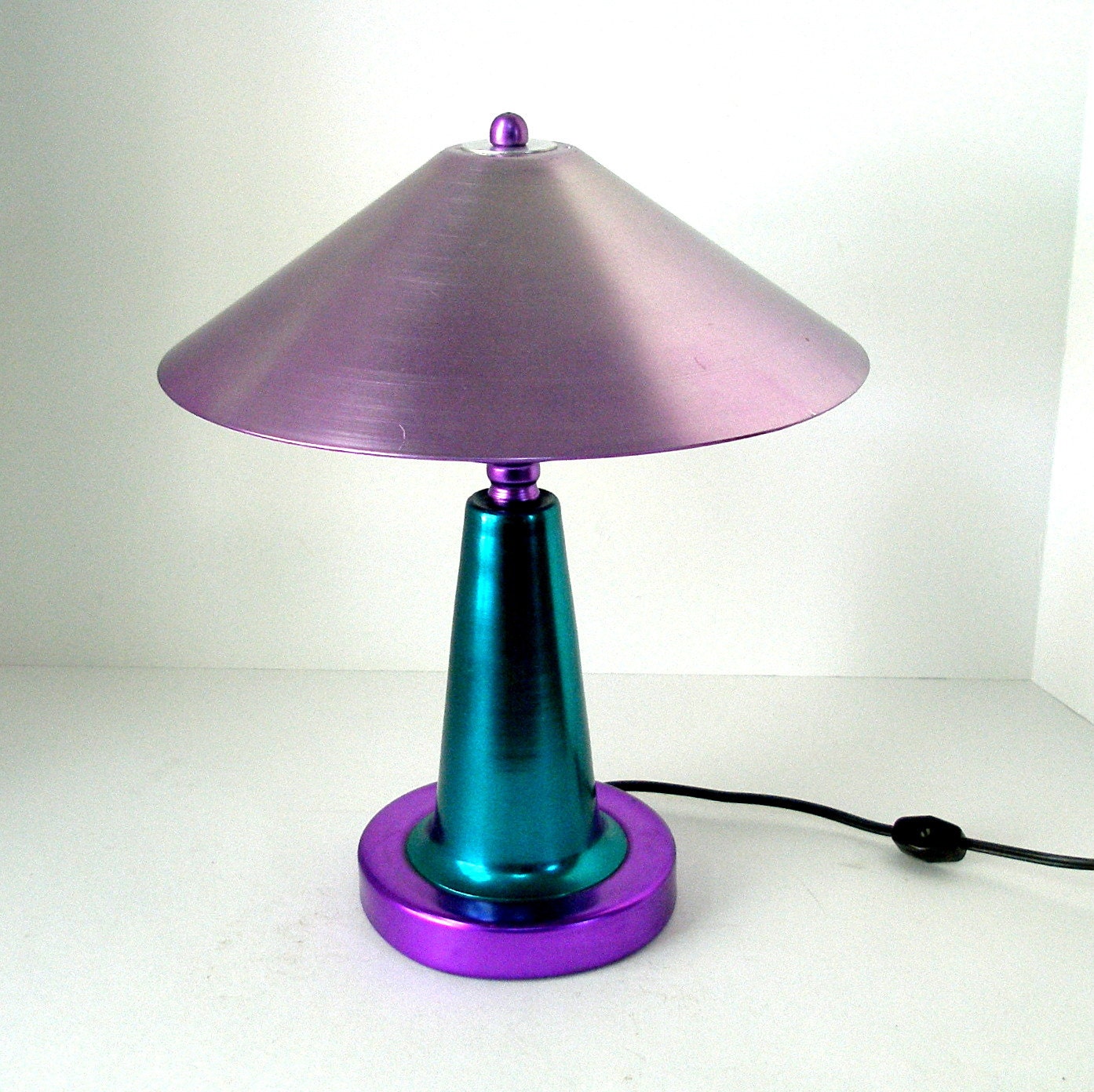 Unique 80s Vtg Mod Lamp Anodized Aluminum Purples Teal Memphis