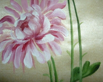 Vintage 20s hand painted silk fabric covered boudoir box Chrysanthemums chocolate box