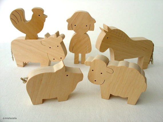 Wooden farm animals Farm Animals and Girl farm set by mielasiela