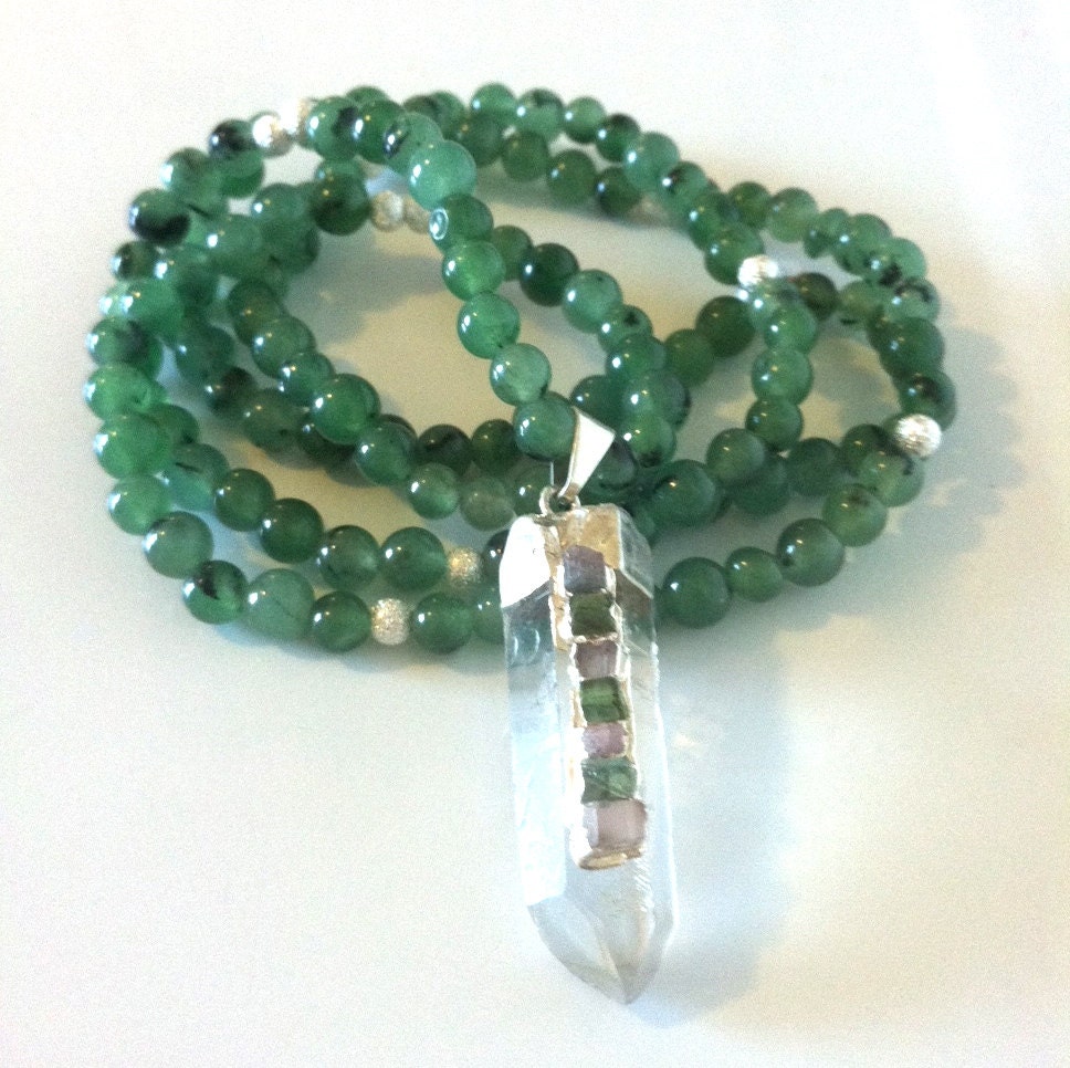 Green Aventurine and Quartz Pendant Necklace
