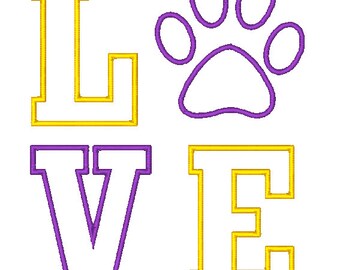 Love Tiger Paw Applique Embroidery Design - Instant Download
