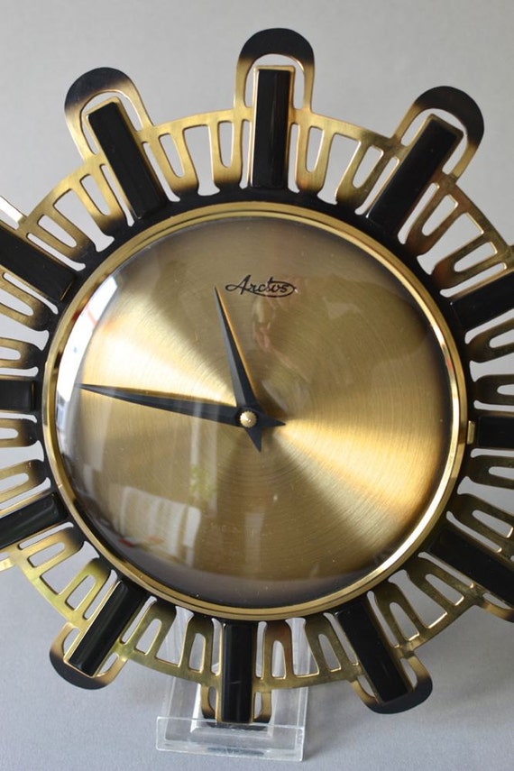 RESERVED Vintage clock brass West German wall clock starburst