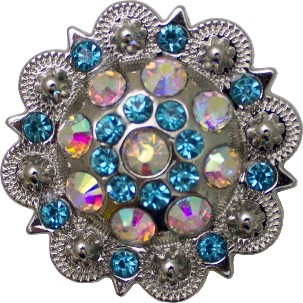 Round Berry Crystal Concho 1 1/2 Crystal AB & Turquoise