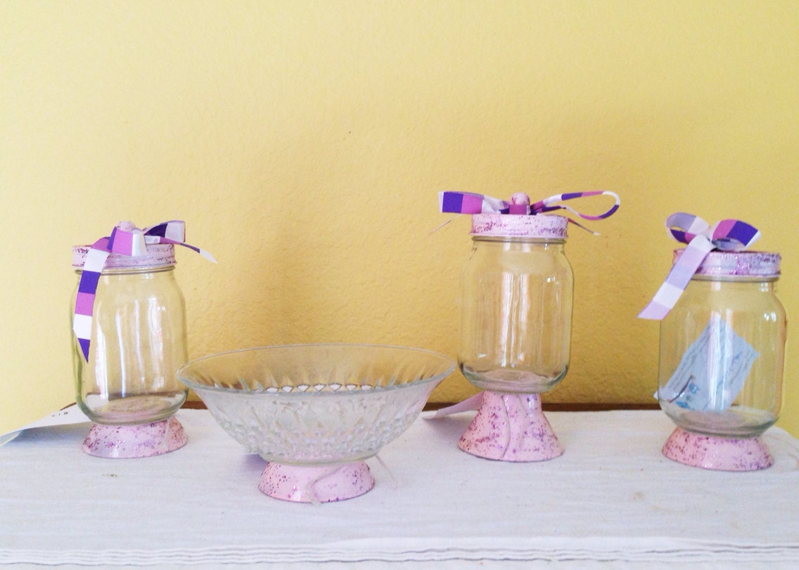 SALE Pink Glitter Apothecary Jars / candy jars set of 4