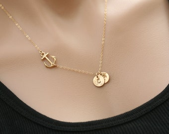 24k Gold vermail Anchor Necklace,sideways Anchor,Personalized initial,Sailors Anchor,Wedding Jewelry,Bridesmaid gifts,daily Jewelry,strength