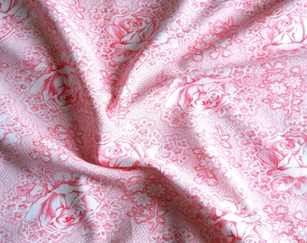 pink floral fabric french floral fabric vintage fabric patchwork fabric antique fabric pink roses french fabric shabby chic 145