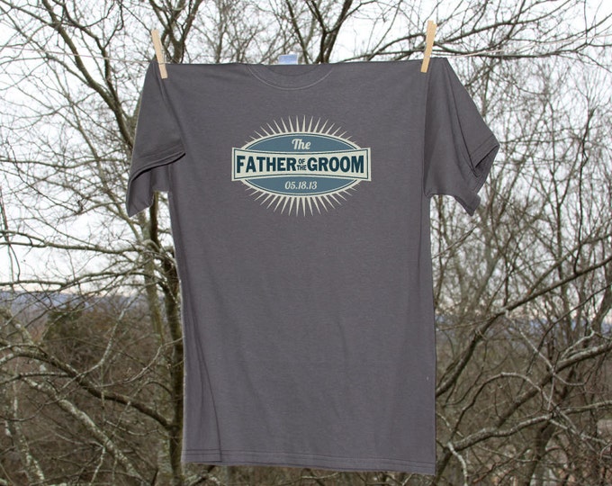 Blue Emblem Father of the Groom Wedding Party Shirt Date - 12-15M