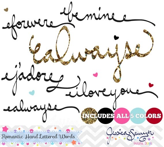 INSTANT DOWNLOAD, romantic hand lettered words, wedding clipart, valentines day clip art, for commercial use, personal use Il_570xn