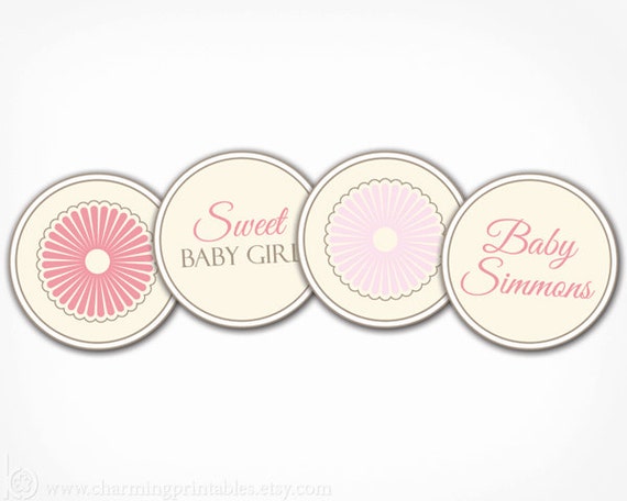 Baby Shower Cupcake Toppers - Baby Girl - Vintage Inspired Party Circles - PRINTABLE DIY Digital File - Vintage Baby Shower Il_570xn