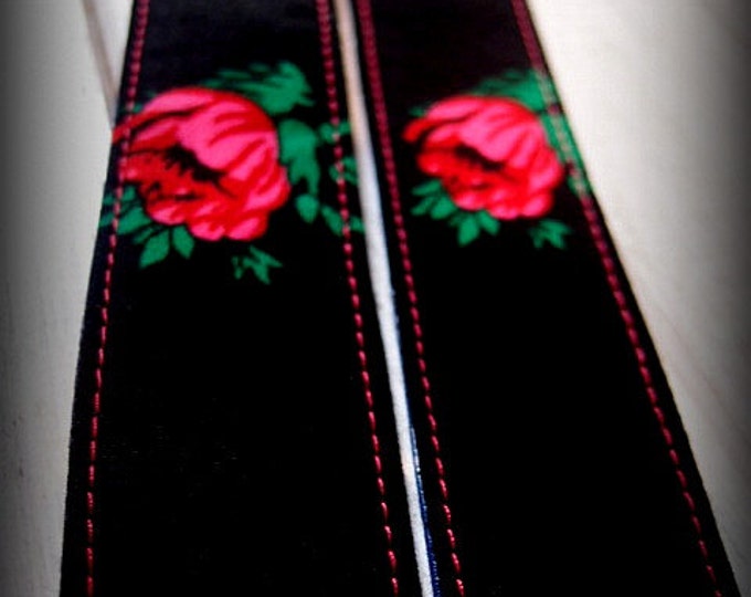 Adjustable Black Womens Suspenders, Girls suspenders, Suspender with Pink Rose and Stripes, Gift for Her, Unique Gift, Gift for Daughter