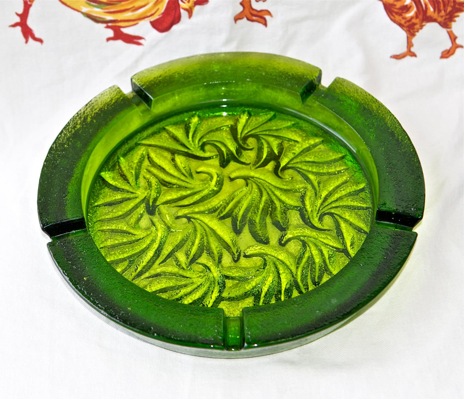 Large vintage green glass ashtray...pressed glass ashtray..