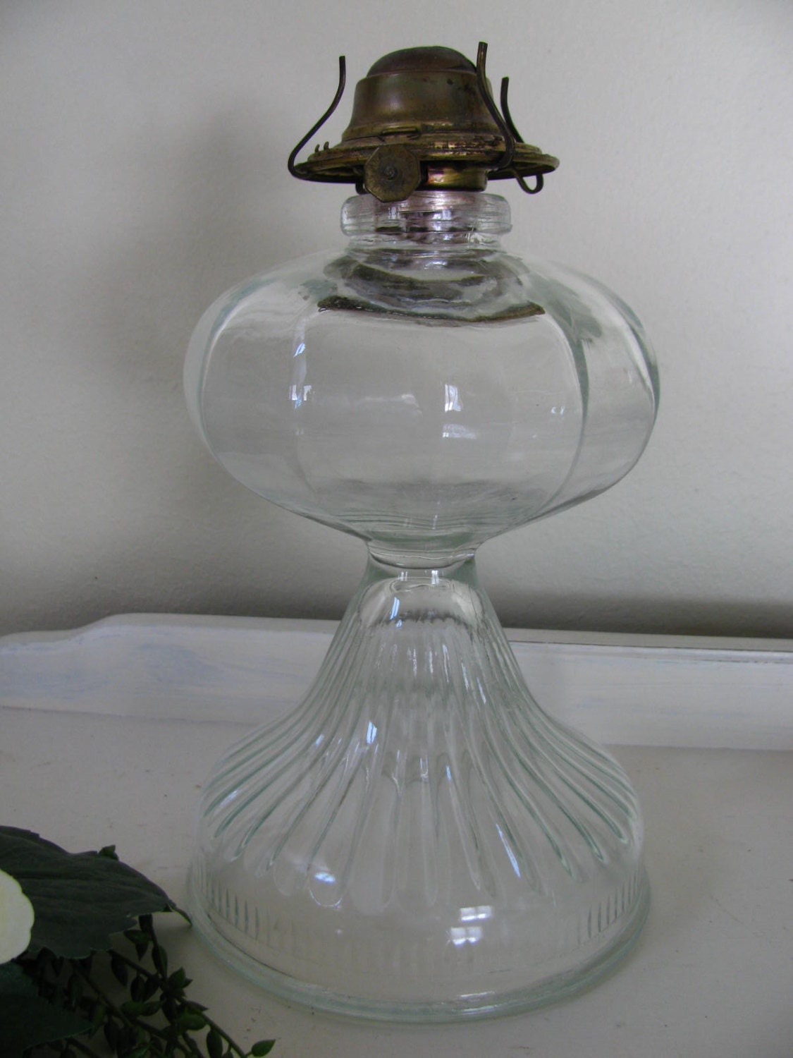 Vintage Clear Glass Oil Lamp With Eagle Burner With 1 1504