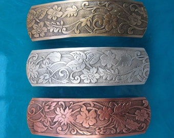 FLOWER FRENCH BARRETTE 80mm- Hair Accessories- Hair Clip- Flower Barrette- Silver Barrette