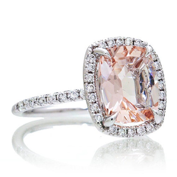 18K White Gold 10x8 Cushion Cut Morganite Diamond by SAMnSUE