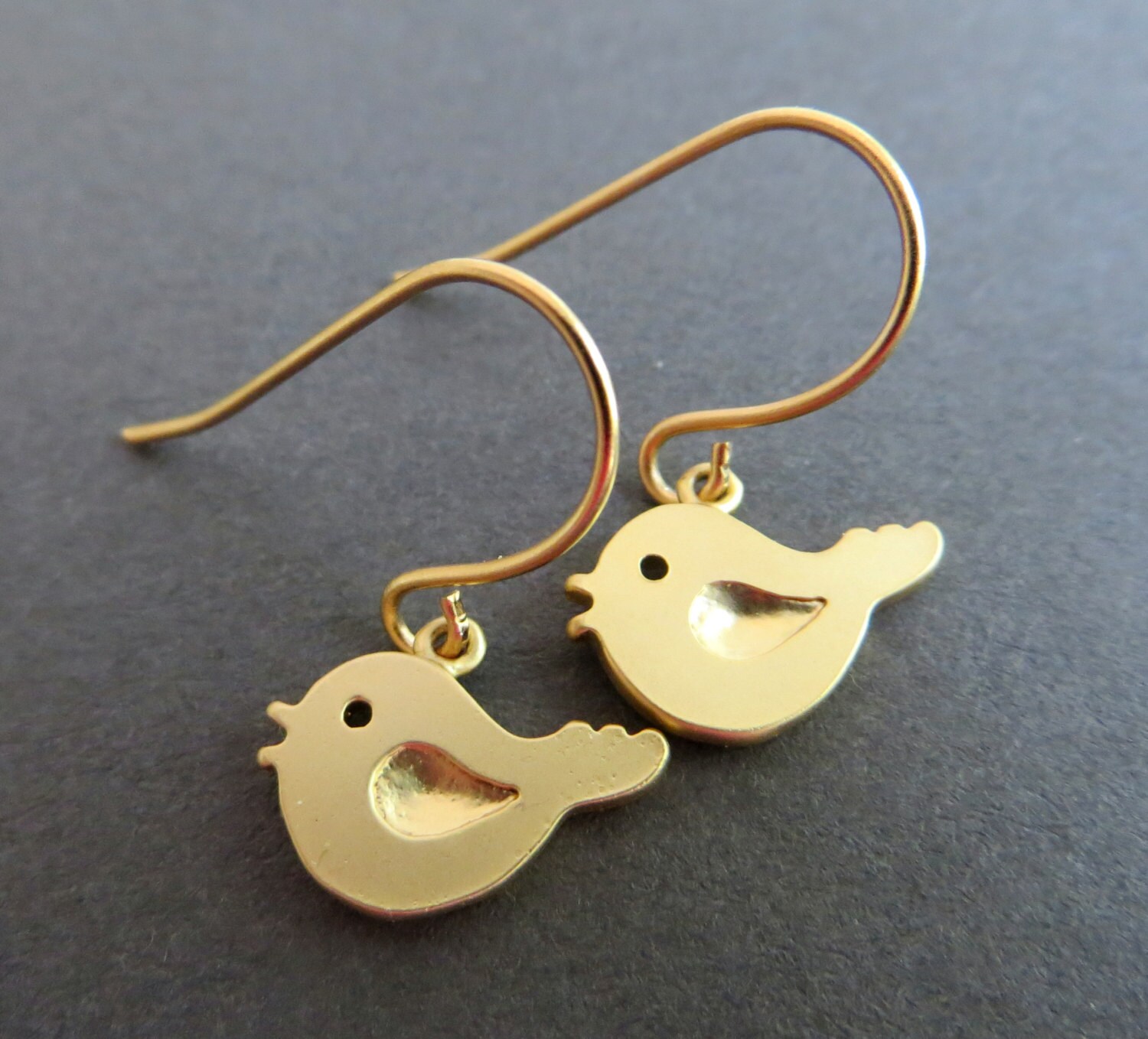 SALE Gold Baby Bird Dangle Earrings. Little Bird Earrings.