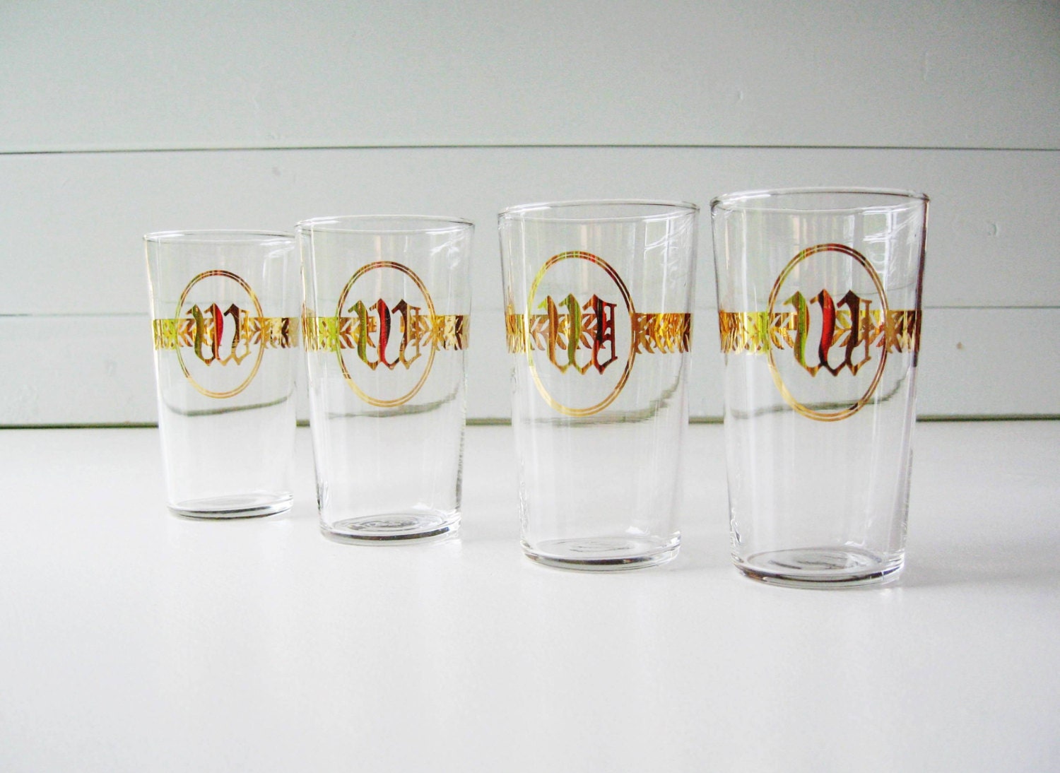 Gold Trim Glasses Vintage Drinking Glasses Monogrammed