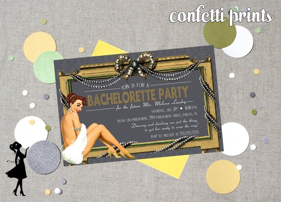 Retro Bridal Shower / Bachelorette Invitation - BURLESQUE Printable Il_570xn