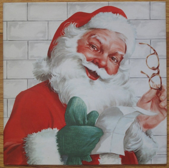 Vintage DeLuxe Mid-Century CHRISTMAS Gift Wrap - Wrapping Paper - SANTA Checking His List - 1950s