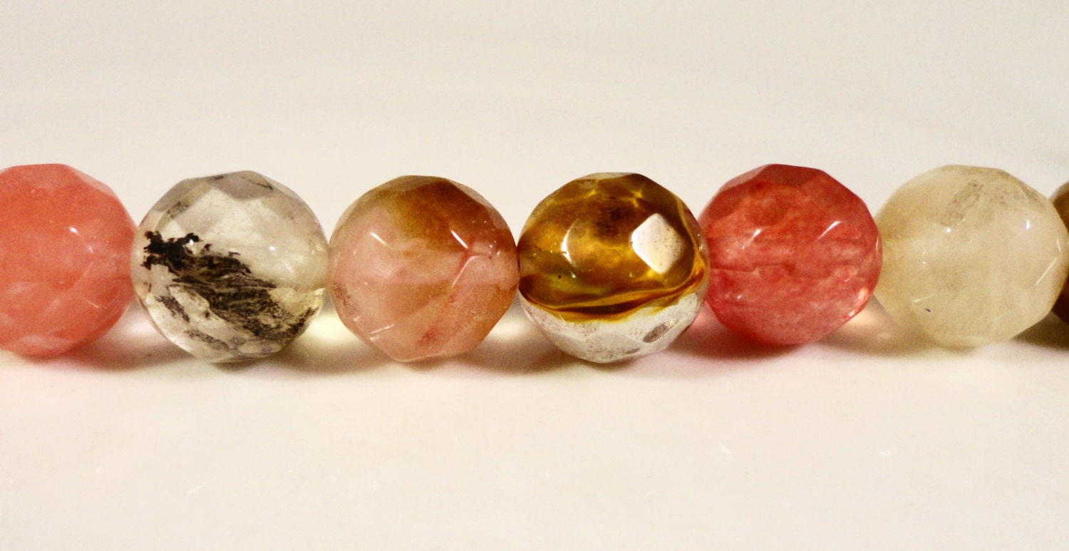 Watermelon Tourmaline Quartz Gemstone Beads 10mm Faceted Round