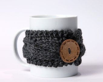Tea cozy, Coffee cup, Knitted mug cozy, tea cup cozy, coffee sleeve, gray, warmer