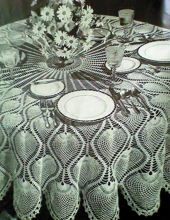 Vintage Crochet Pineapple Round Tablecloth by MAMASPATTERNS