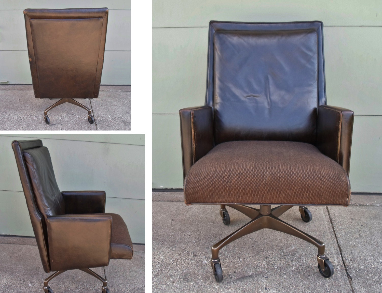 Industrial Leather Office Desk Chair Vintage Mad Men