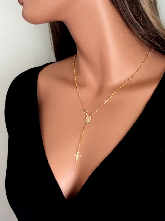 Gold Rosary Necklace Pyrite Gemstone 14kt by divinitycollection