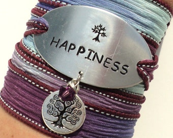 Happiness Silk Wrap Bracelet Yoga Jewelry Tree Friendship Teacher Unique Gift For Her Mother Daughter Stocking Stuffer Under 50 Item K83