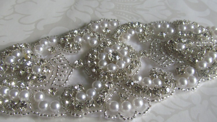 rhinestone and pearl bridal applique