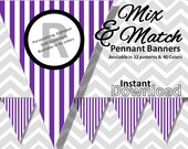 Purple Stripe Halloween Bunting Pennant Banner Instant Download, Mix & Match Banners:12 patterns/40 colors - DIY Printable Party Decorations Il_170x135